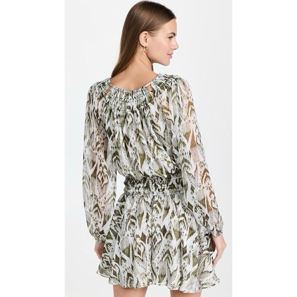 Misa Los Angeles Mercy Green White Elastic Waist Mini Dress Womens Size Small